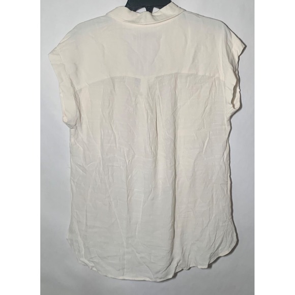 NEW Loft Top Womens Small Beige/Pinkish Tint Short Sleeve Hi Lo Buttons Pockets - Picture 6 of 8